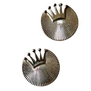 Swank MCM  Silvertone Crown Design Cufflinks 7/8" Diameter Men's Dressy Career